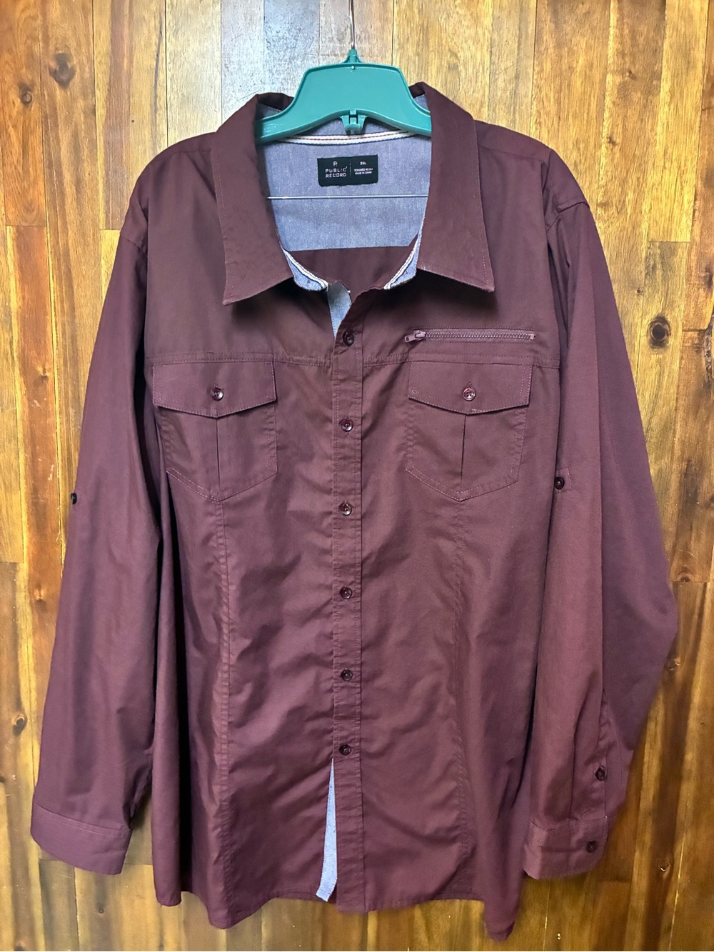 Public Record Men's Long Sleeve Button-Down Shirt in Deep Burgundy (2XL)